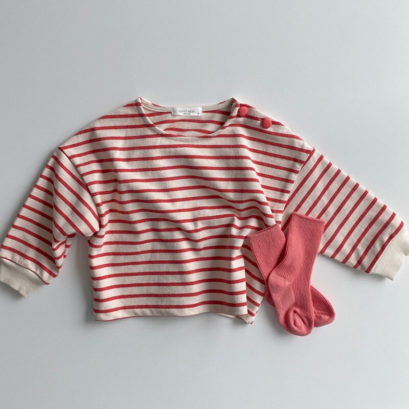 T-shirt à manches longues pour enfant, vêtement en coton, imprimé à rayures, à la , pour garçon et fille, automne: red / 9M