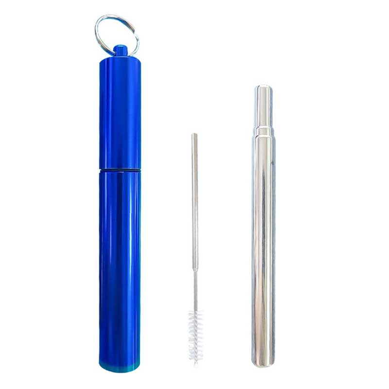 Portable Metal Straw Reusable Telescopic Travel Straw With 1 Brush& Storage Case Stainless Steel Drinking Straw Bar Accessories: Blue