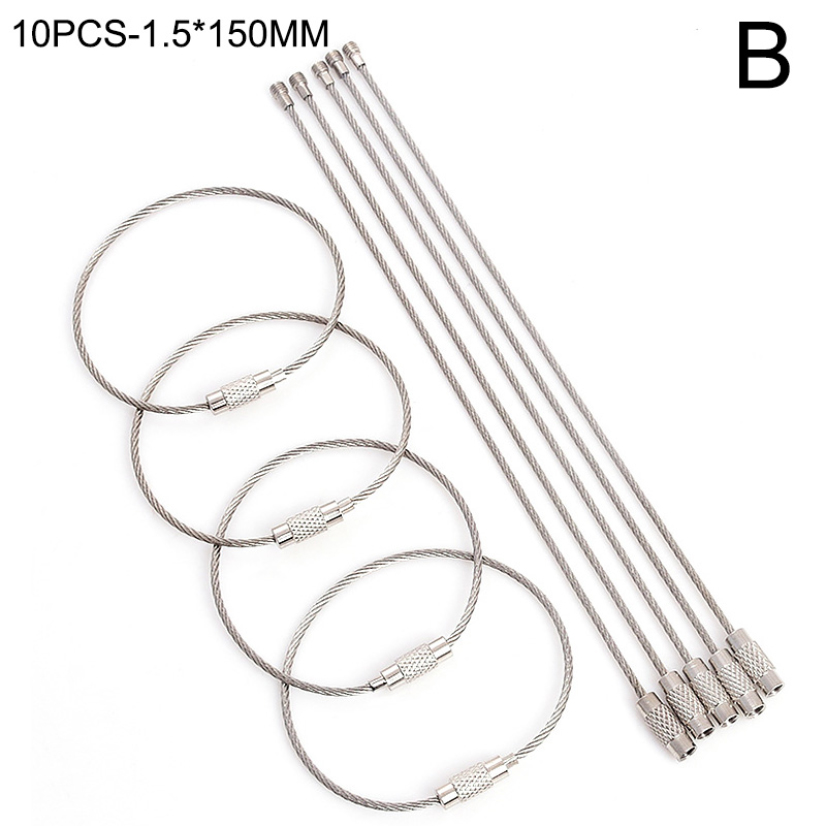 Porte-clés en acier inoxydable pour hommes et femmes, porte-clés simple, gadget de verrouillage par câble métallique, accessoires de clé, 100mm, 150mm, 200mm, , 10 pièces: Black