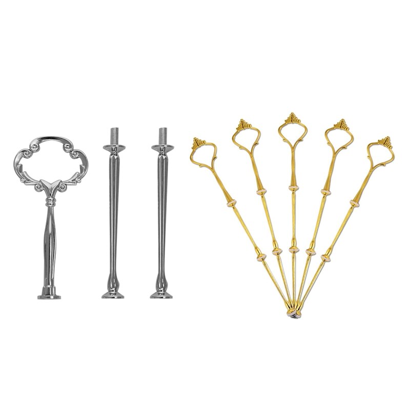 3 Tier Golden Cake Stand(5 SETS) Holder,Crown & 5Set 2 3 Tier Cake Plate Stand Heavy Metal Center