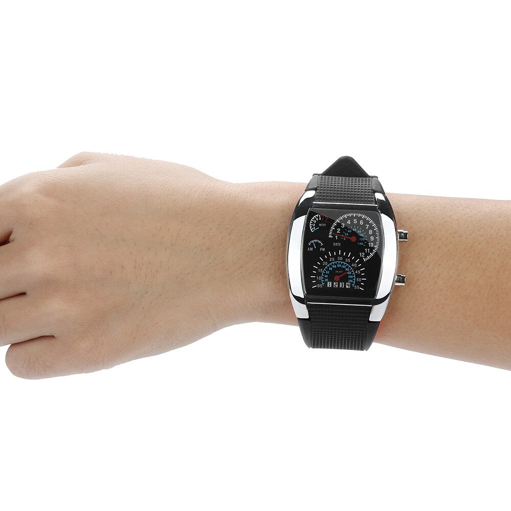 Heren Horloge Mode Led Licht Flash Turbo Snelheidsmeter Sport Horloge Auto Dial Meter Klok Horloge Relogio Masculino