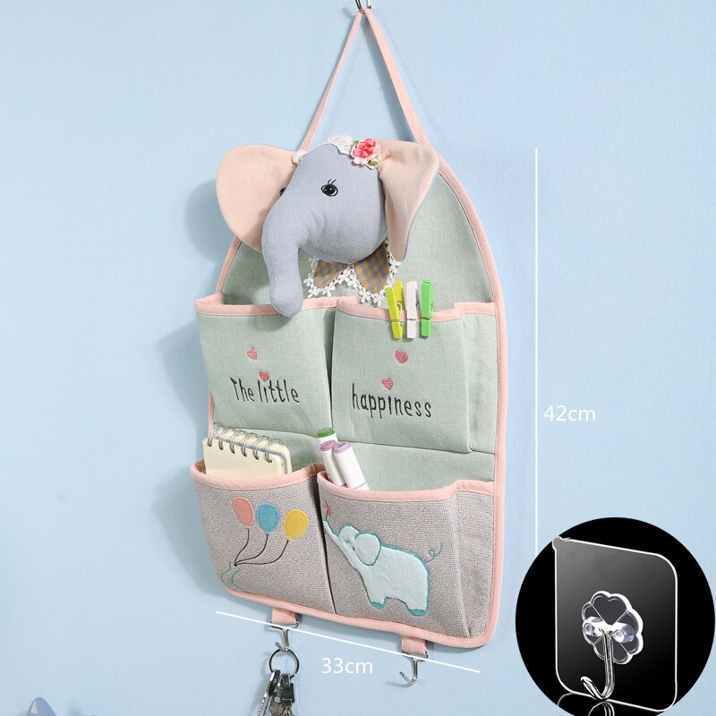 Sacos de armazenamento de tecido dos desenhos animados saco de suspensão de parede para casa organizador de suspensão multi-camada caso de classificação artigos diversos classificado cabide: 4pockets Elephant