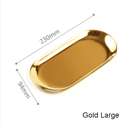 Nordeuropæisk guld dekoration plader dessert metal bakke ins smykker ring opbevaring bakke til cupcake ellipse sølv/rosa guld: Stort guld