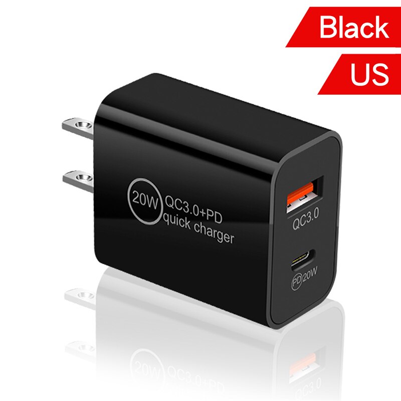Charge rapide d'origine Apple 20W QC 3.0 PD pour Apple iPhone 12 11 Pro Max Xiaomi Samsung Usb Type C chargeur rapide adaptateur de chargeur de téléphone de voyage: US-Black