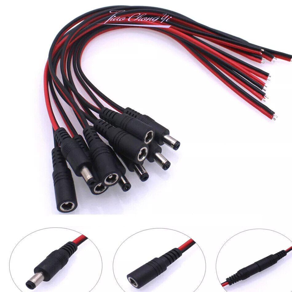 16AWG 5.5*2.5mm/2.1mm prise d'alimentation cc de avec fil bricolage prise femelle et mâle connecteur cc adaptateur de prise DC12V-24V X 1 pièces