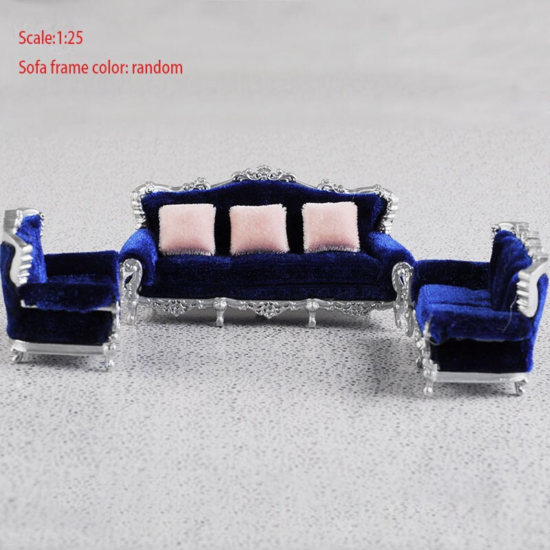 Simulación de sofá de estilo europeo, juego de almohada, muebles, mesa de arena, escena, decoración, modelo, accesorio de construcción, 1:25