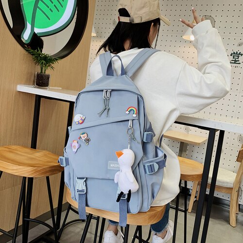 Grande Capacità Carino Zaino Donna 2020 Ins Schoolbag per Ragazzi Femminile Coreano Harajuku Studenti Delle Scuole Superiori Zaino Delle Signore Blu: blue with toy