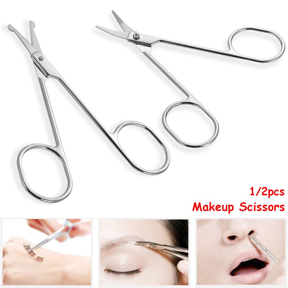 Tijeras de maquillaje de acero inoxidable, novedad, 1/2 Uds., para cortar el pelo de la nariz, cejas, herramientas para quitar el pelo, bigotes de cabeza de punto redondo