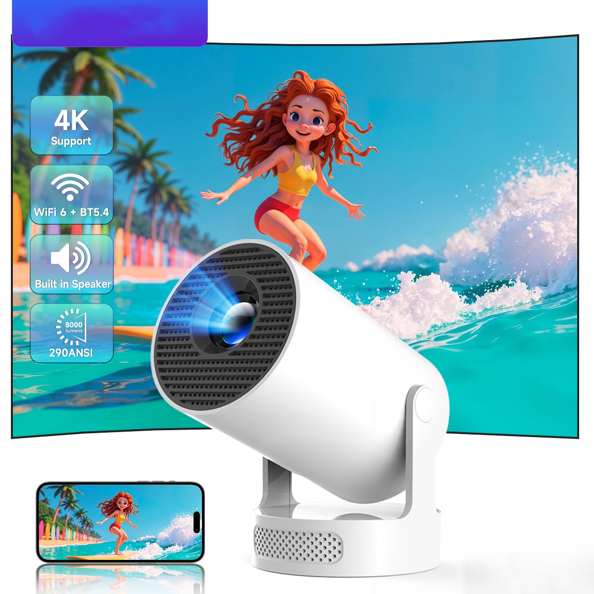 Magcubic HY300 Pro+ Android 11 Projector, 300ANSI Lumens WiFi 6 Bluetooth 5.4, 1080P Support 4K Portable Outdoor Movie Proj