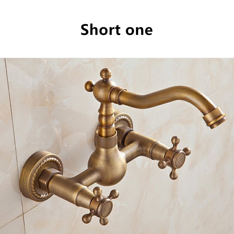 Luxe antieke bronzen wandgemonteerde badkraan met draaibare dubbele hendel voor koud en water