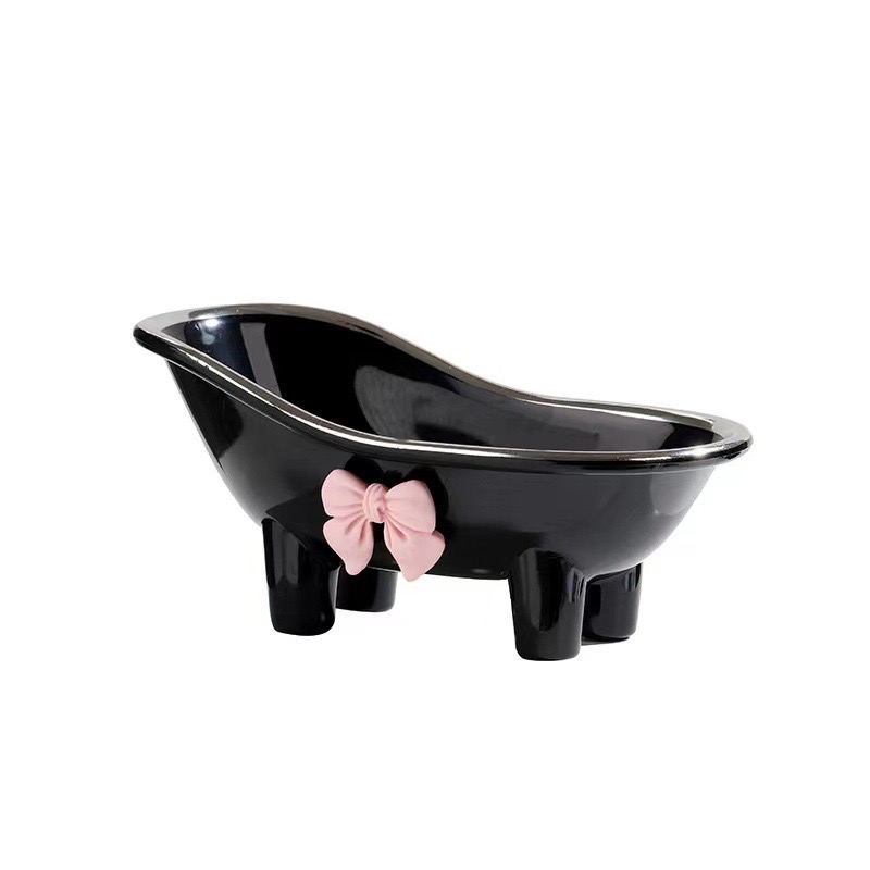 1 Stück niedliche Badezimmer-Seifenschale aus Kunststoff – Seifenhalter mit Schleife und kreativer Entwässerung – Badezimmer-Accessoires-Tablett: Black