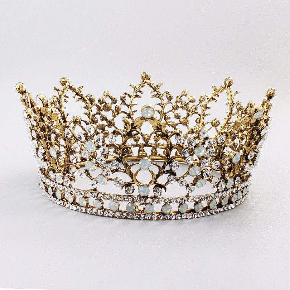round bridal crown Baroque diamond crown wedding dress headdress cake crown: Ancient Gold