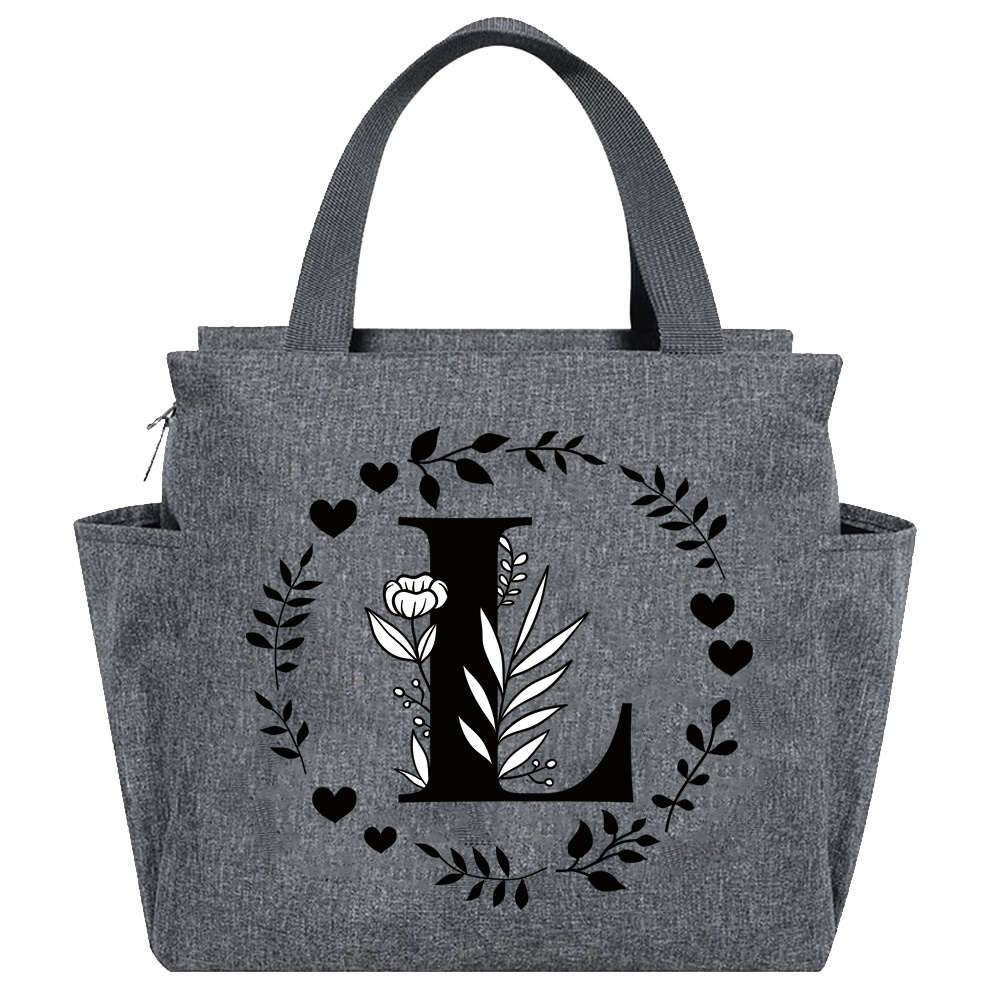 Lunch Bag Aesthetic Thermal Bag Grey Color Pocket Cute Sweet Garland Letter Series Printing Tote Food Storage Bag Convenient Kid: Khaki