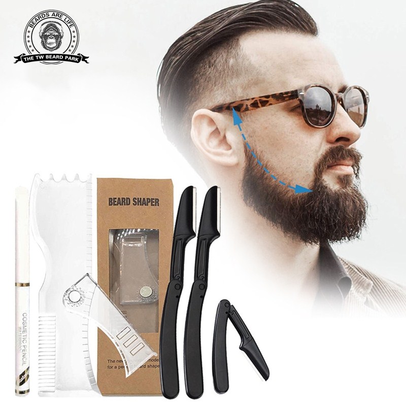Baard Shaper Kit - Compleet vorm- en stylingtool - Verstelbare shaper, scheermessen, kapperspotlood - Baardstencil Gidssjabloon
