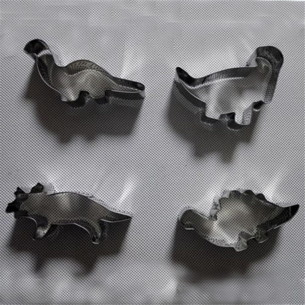 4 stk/sæt rustfrit stål dinosaur dyr fondant kage småkage kiks udskærer dekoration form kage bageværktøj