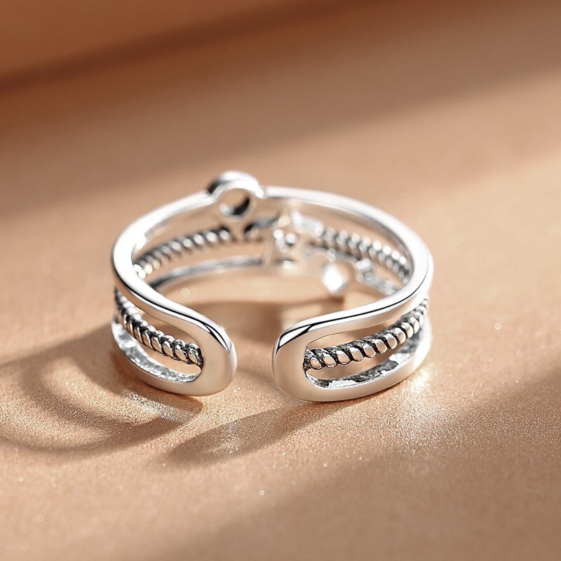 925 Sterling Silber Ring Hohl Frau Modeschmuck Einstellbare Ring retro Herz geformt thailändisch Silber Schwarz