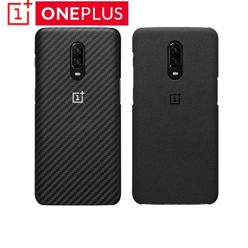 D'origine OnePlus 6 T Karbon matériel de boîtier en fibre d'aramide PC demi-rond couverture arrière coque grès carbone officiel pour OnePlus6T