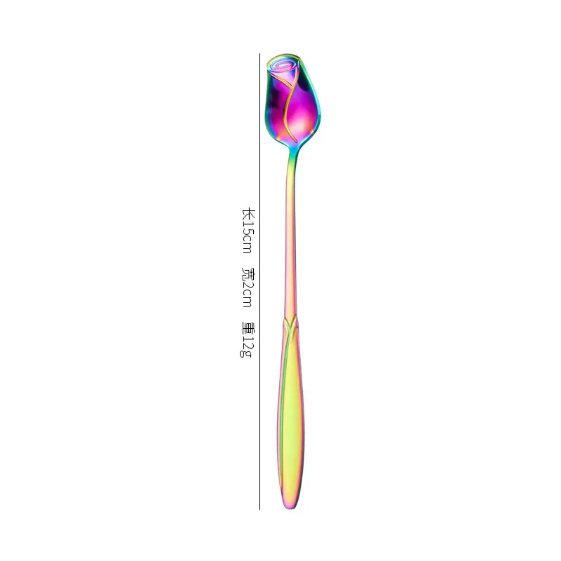 Long Handled Teaspoons Stainless Steel Coffee Spoon Ice Cream Dessert Tea Stirring Spoon for Picnic Kitchen Tableware Bar Tools: MULTI