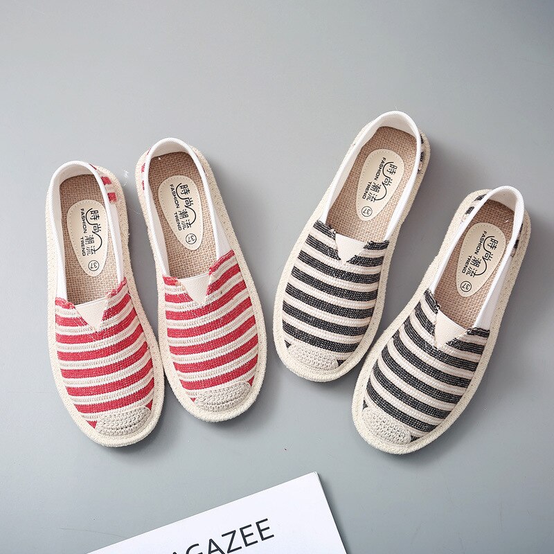 Women Stripe Fisherman Flat Shoes Spring Summer Ladies Canvas Casual Lightweight Breathable Espadrilles Loafers Lazy Shoes