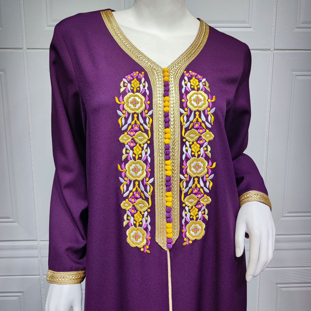 Abaya for Women Ramadan Gurban Purple Long Dress Fashion Autumn New Muscle Beaded Cape High Waist Dress Middle East Abaya
