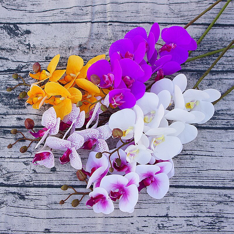 Kunstig orkidé phalaenopsis med stort blad pu ægte berøring blomst håndføler pottemager planter bryllupsindretning hjemmebord tilbehør