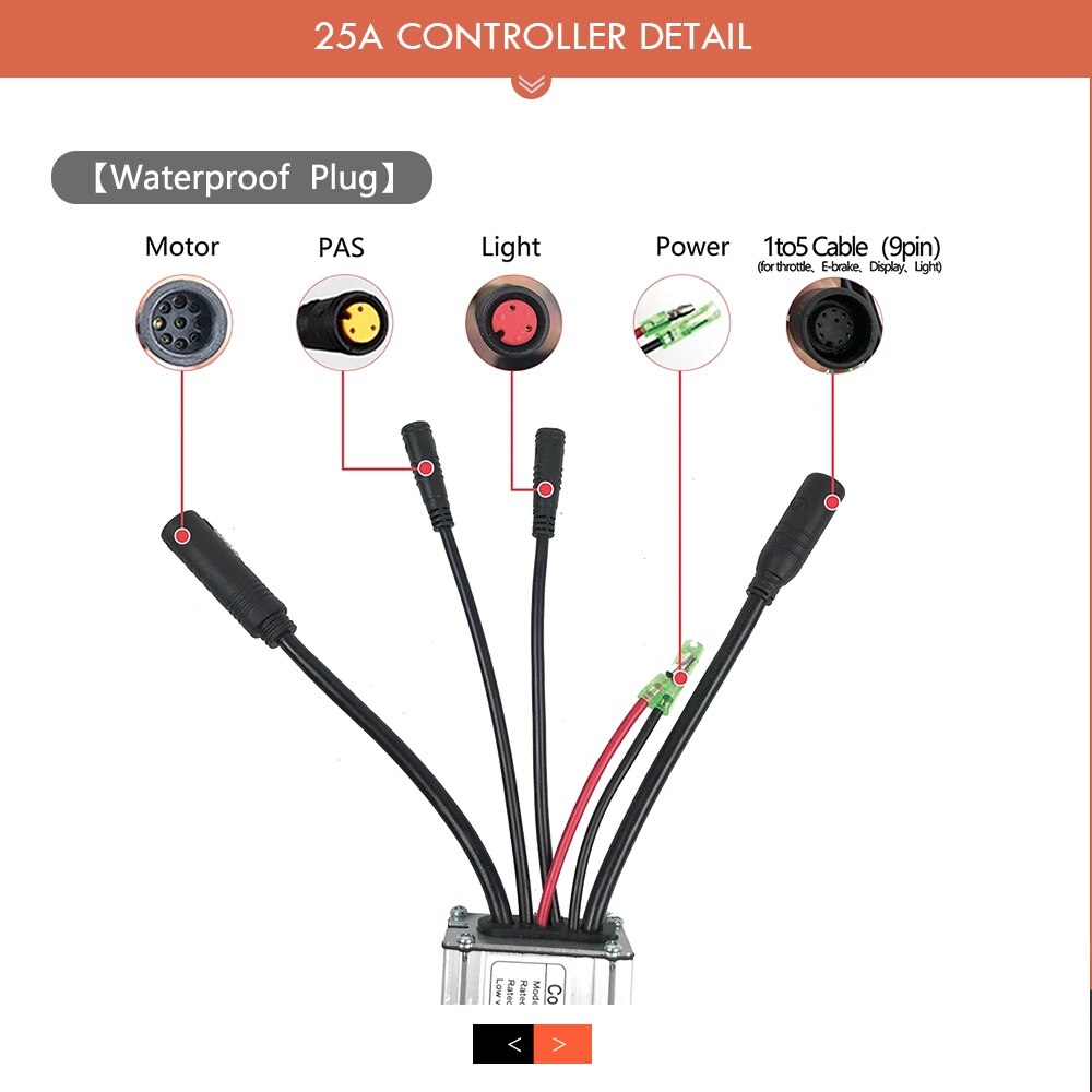SOMEDAY Ebike Controller 25A 36V48V 500W750W Brushless 9 Mosfet KT Controller SM/Waterproof Plug For Electric bike Accessorices