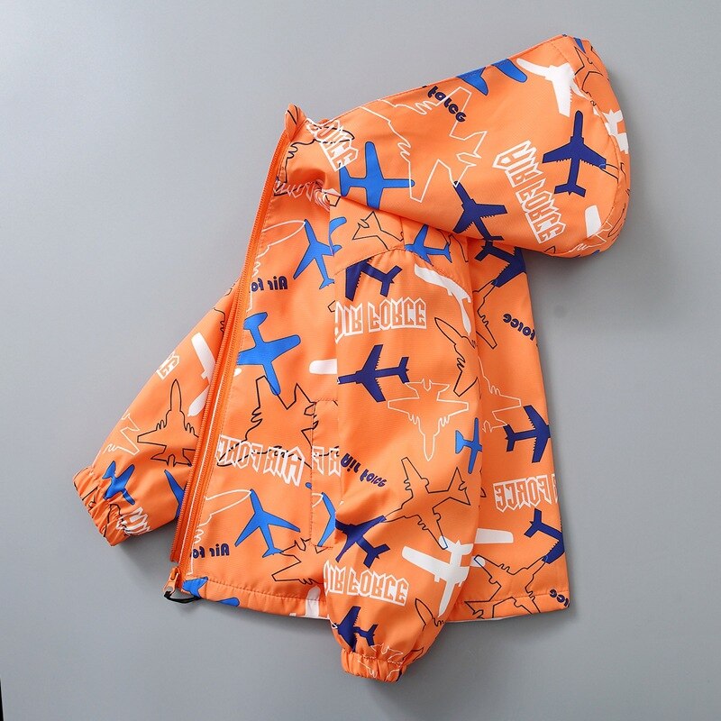 2022 Lente Jongens Uitloper Cartoon Vliegtuig Rits Hooded Casual Jassen Todder Casual Outfit: Orange plane / 4T size 110