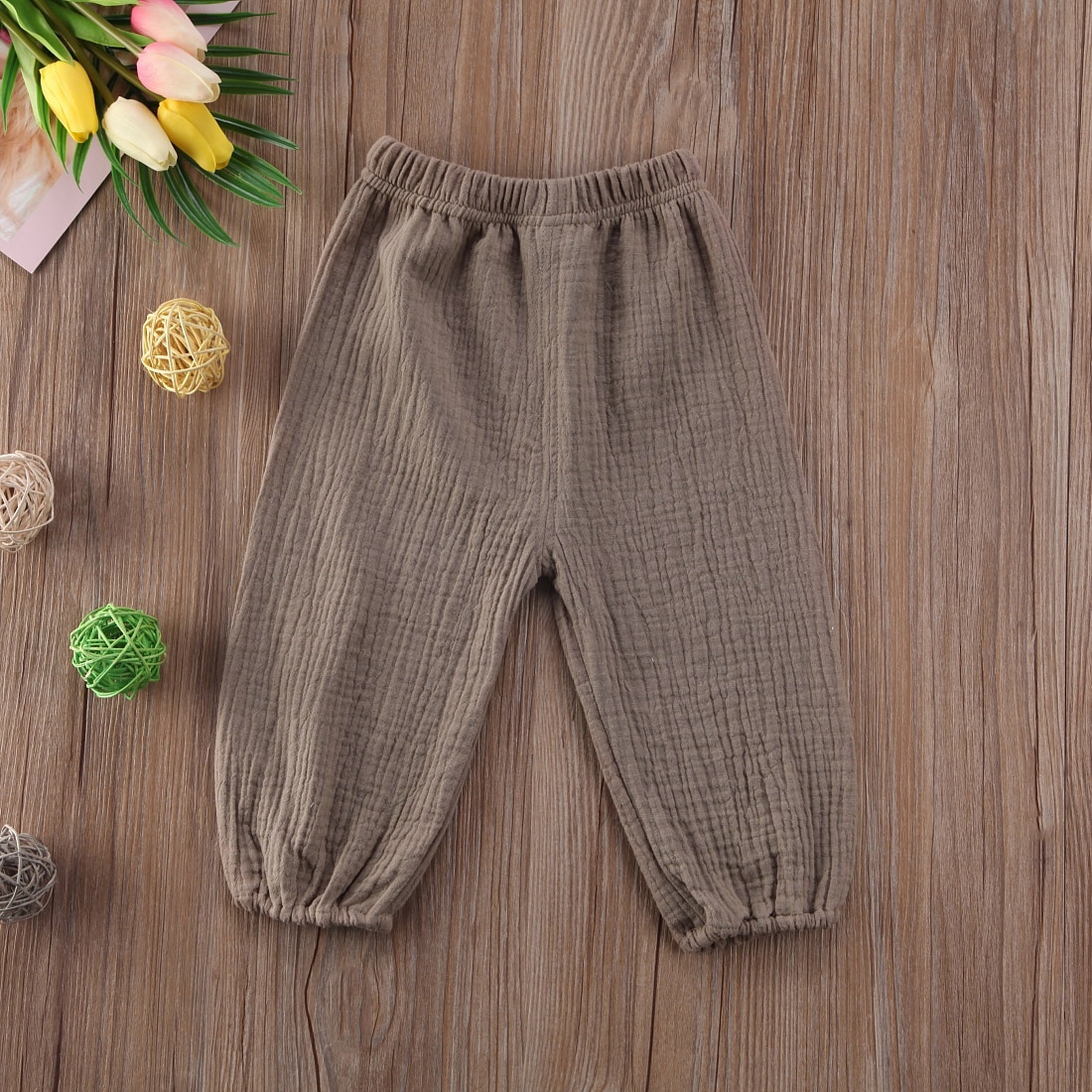 Loose Retro Baby Kids Harem Pants Girls Boys Cotton Wrinkled Bloomers Trousers Legging Pants Summer Autumn Yellow White: Khaki / 2T