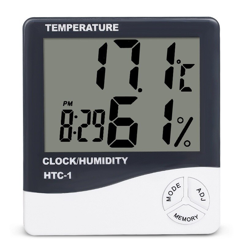 Digitale hygrometer thermometer lcd elektronische buiten binnen kamertemperatuur vochtigheidsmeter wekker 1 st.: Htc 1