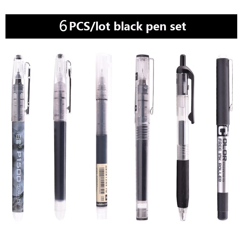 6PCS/7PCS/set Rollerball Pens 0.5mm Big Capacity Ink Gel Pen Set Muti-color Writing Office School Supplies Kawaii Stationery: Black