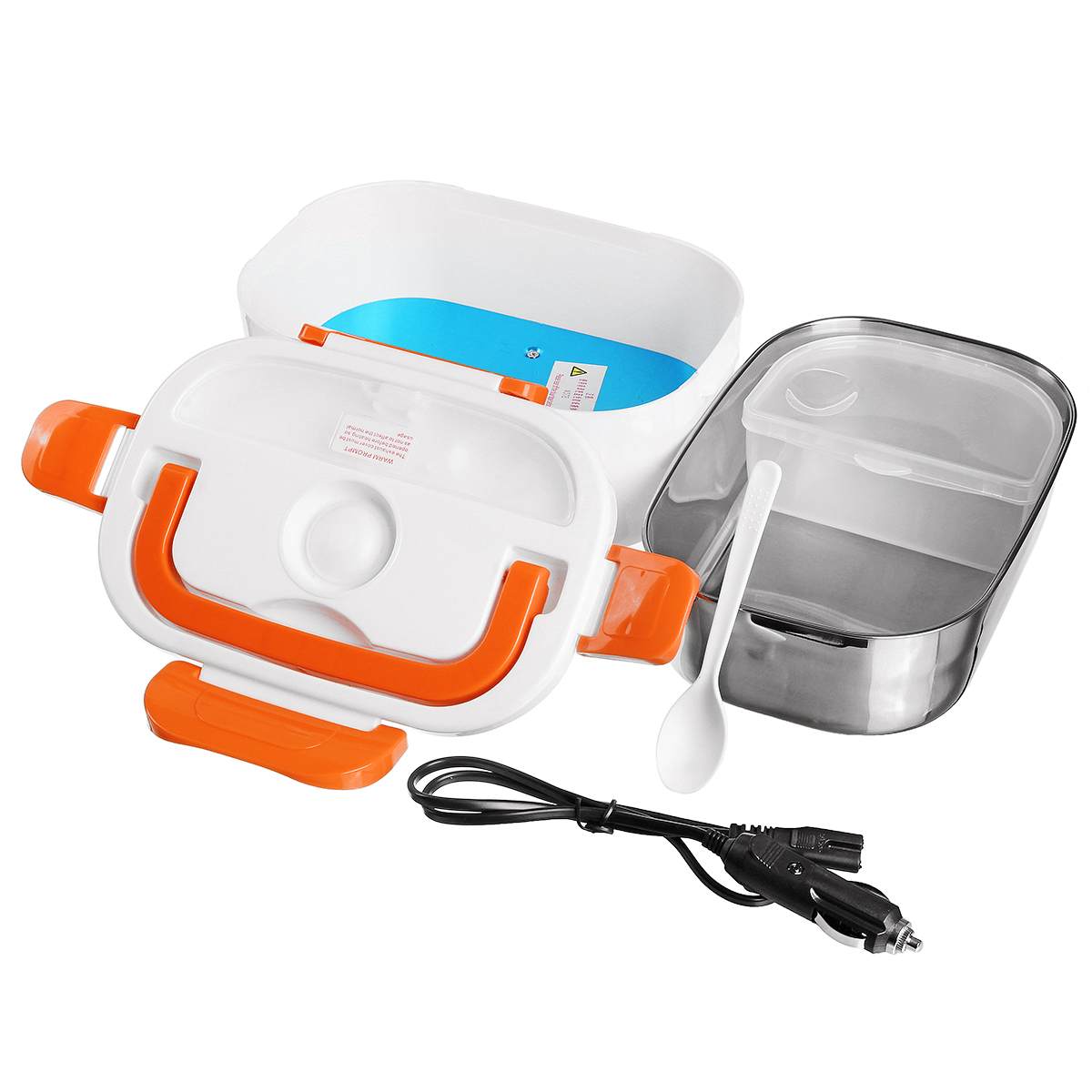 Caja de almuerzo eléctrica portátil de 12V calentada de acero inoxidable cajas Bento contenedor de comida de arroz para el hogar de la Oficina de la escuela: orange