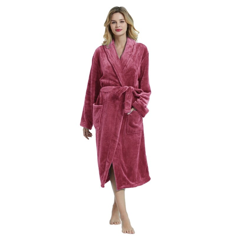 Men's Waffle Hotel Bathrobe Spa Robe Water Absorbing Nightgown Japanese-style Kimono Shawl Collar robe Night Gown: Women Bean paste / L