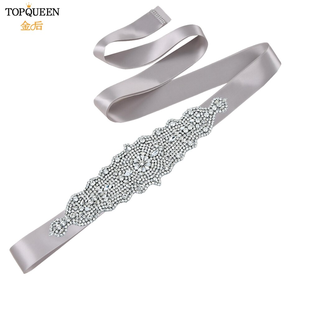 TOPQUEEN S233 Luxus Strass Gürtel Braut Kleid Schärpe Hochzeit Zubehör Frauen Marokkanischen Kaftan Band Bund Applikationen: grau Schleife