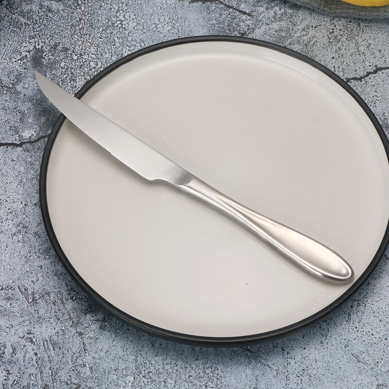 304 Stainless Steel Western Food Knife And Fork hanyi Series Steak Knife Dinner Fork Dessert Stirring Spoon Fruit Fork: Steak Knife