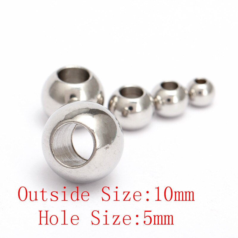 50 stuks/partij ronde kralen van roestvrij staal, zilverkleurig, 2 3 4 5 6 7 8mm met groot gat, europese ruimtekralen voor doe-het-zelf sieraden