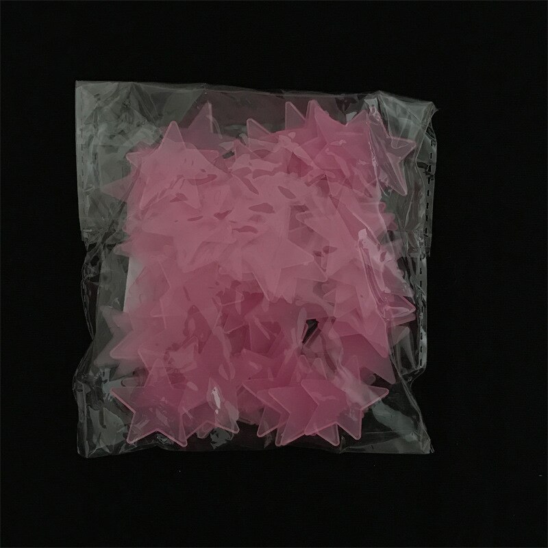 Parche fluorescente de luz de estrella luminosa, pegatinas tridimensionales 3D para pared, techo de dormitorio, 100 Uds.: rose Red