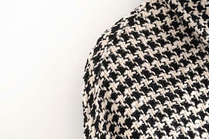 Twill tweed jakke dame vintage enkeltradet kvast frakke europæisk houndstooth jakke plus size oversize frakke