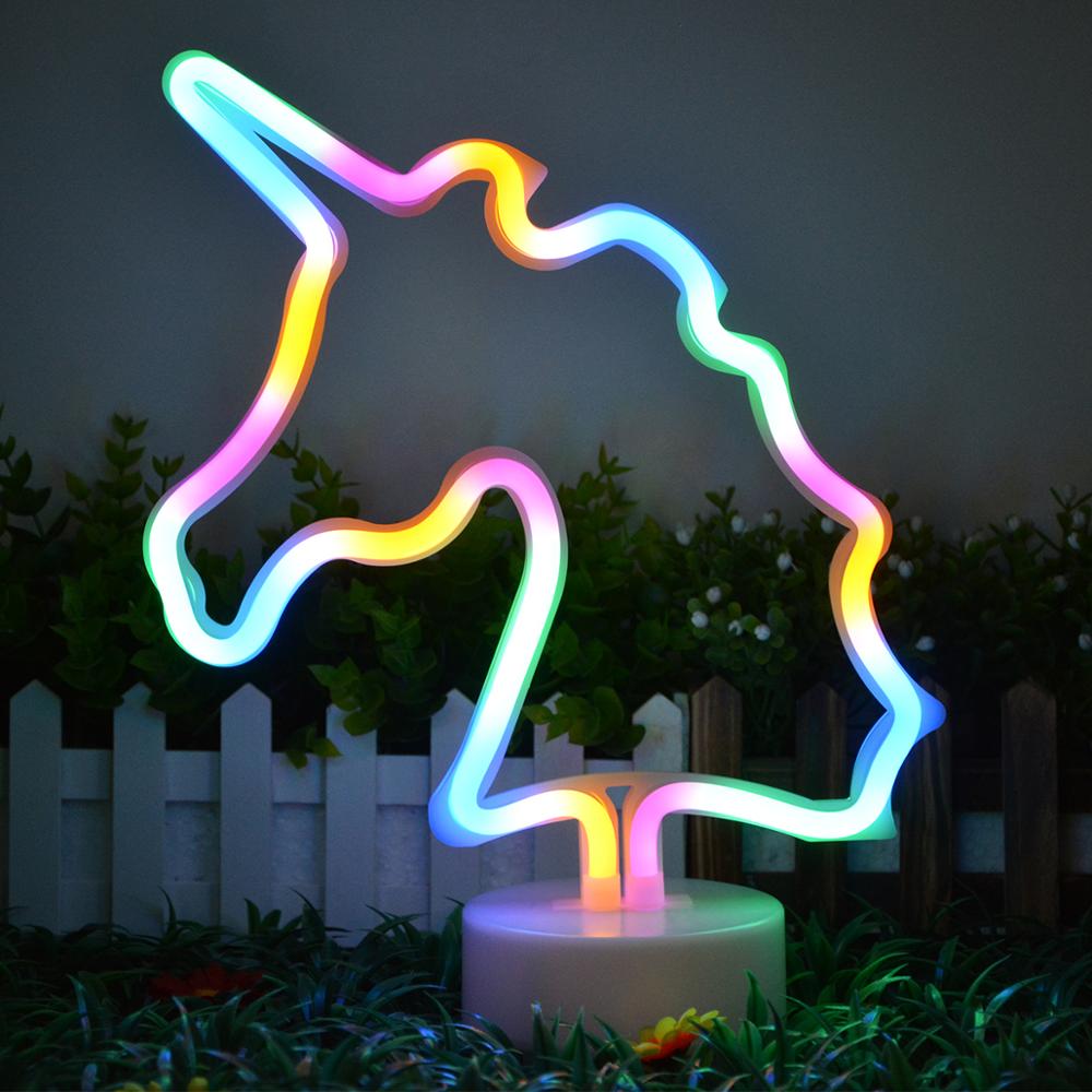 Enhjørning neon lys natbord lamper usb power room ... – Grandado