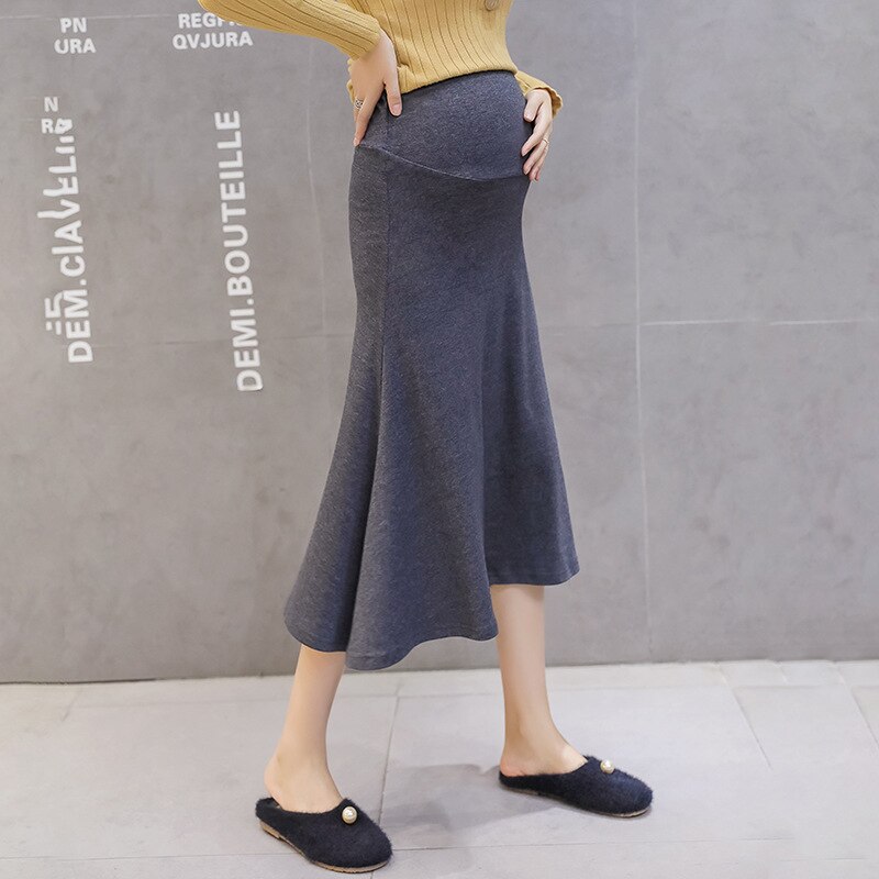 Falda larga de punto para mujer embarazada, vestido de maternidad, de otoño,: Gris / XL