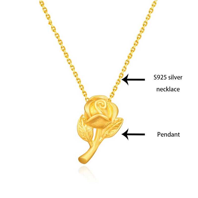 Puur Goud 999 Rose Bloem Hanger Vrouw 24K Echte Gouden Hanger 18K Ketting Mode Romantische Sieraden: S925 silver chain