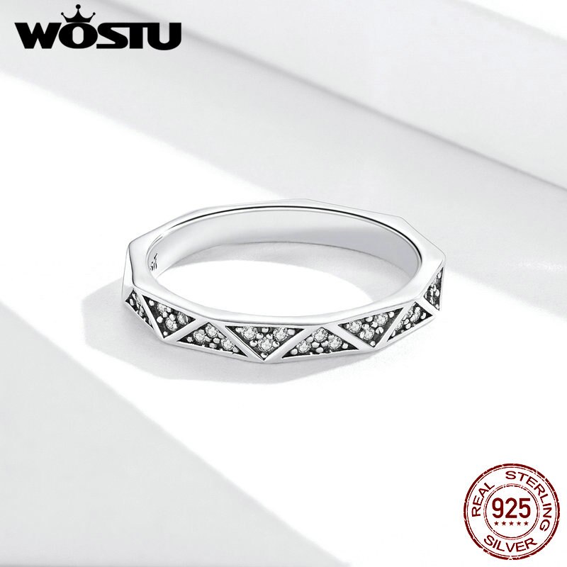 Zilveren Ring Wostu 925 Sterling Zilver Dazzling Zirconia Pave Vrouwen Vinger Ringen Voor Vrouwen Wedding Verklaring Sieraden CQR654