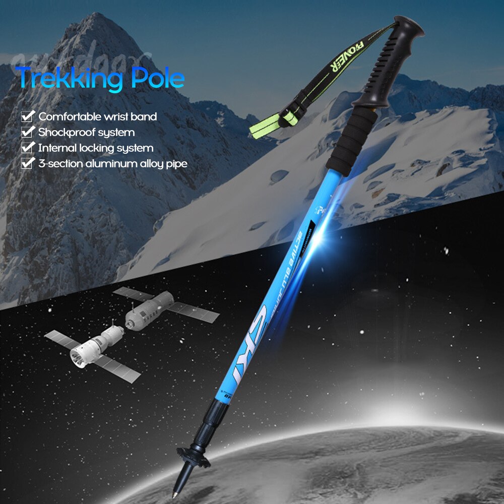 1pcs 3-section Aluminum Anti Shock Walking Stick Hiking Walking Trekking Pole Extending Adjustable Telescopic Walking Canes