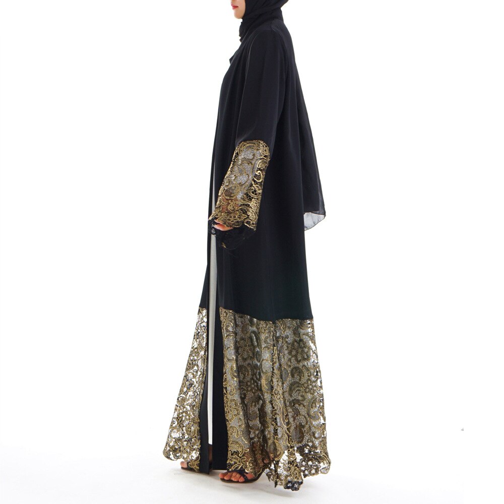 Femmes Robe musulmane dubaï Abaya noir dentelle Robe à manches longues Cardigan caftan Maxi robes vêtements islamiques SL1147