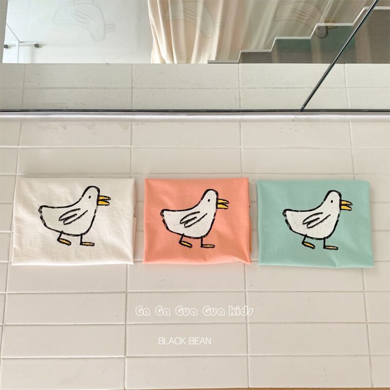 T-shirt à manches courtes pour bébé fille et garçon, en coton, doux, uni et mignon, avec dessin animé de canard, hauts
