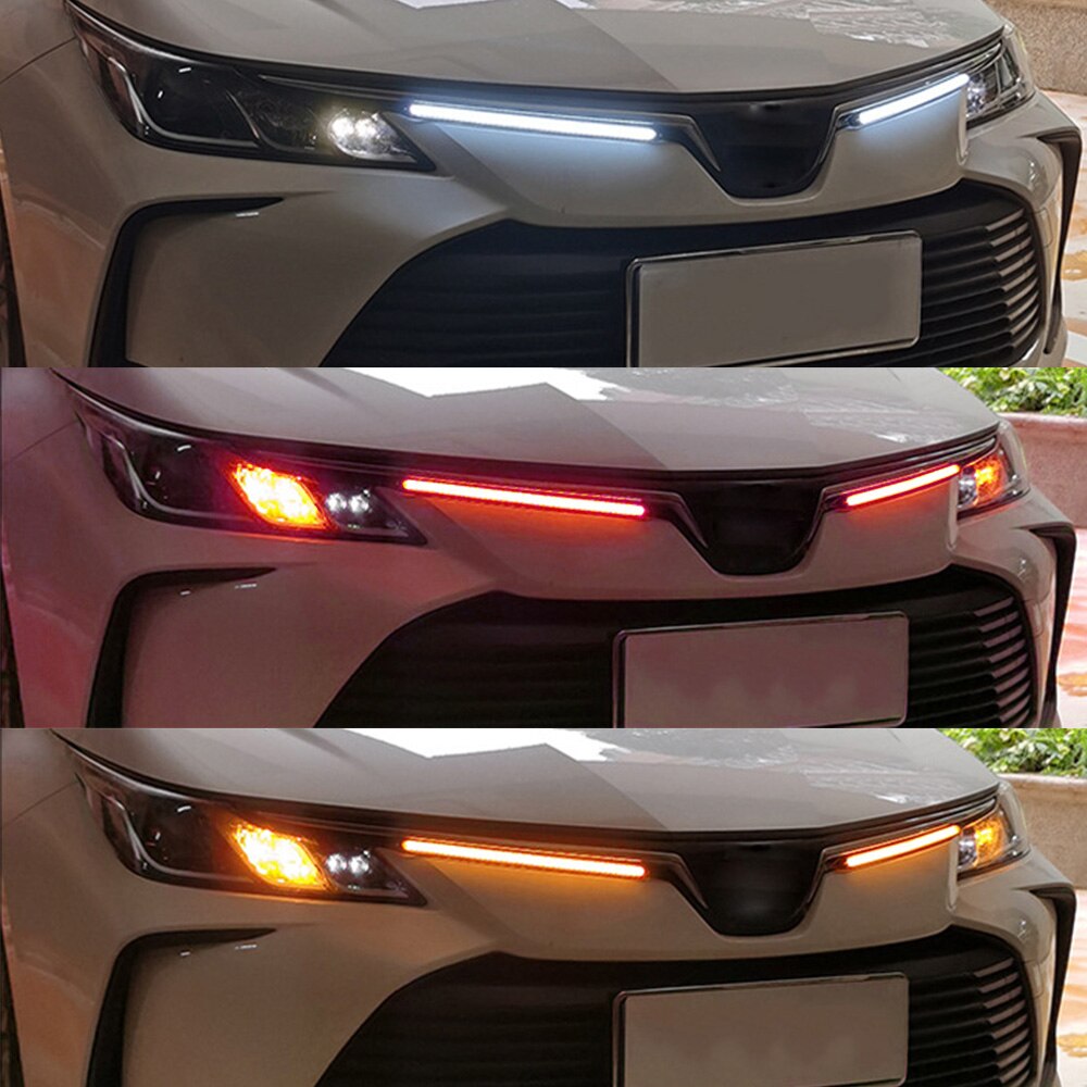 2 Pcs Universal LED Car DRL Daytime Running Lights Waterproof Car Headlight Streamer Strip Turn Signal Yellow Flow Day Light