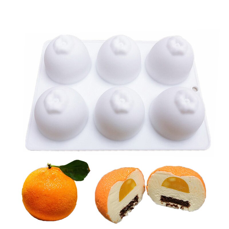 Oranje siliconen mallen voor mousse cake 3d bakvormen decoratiegereedschappen bakken chocolade dessert puddingvorm siliconen vormen: 6 gaten oranje mal