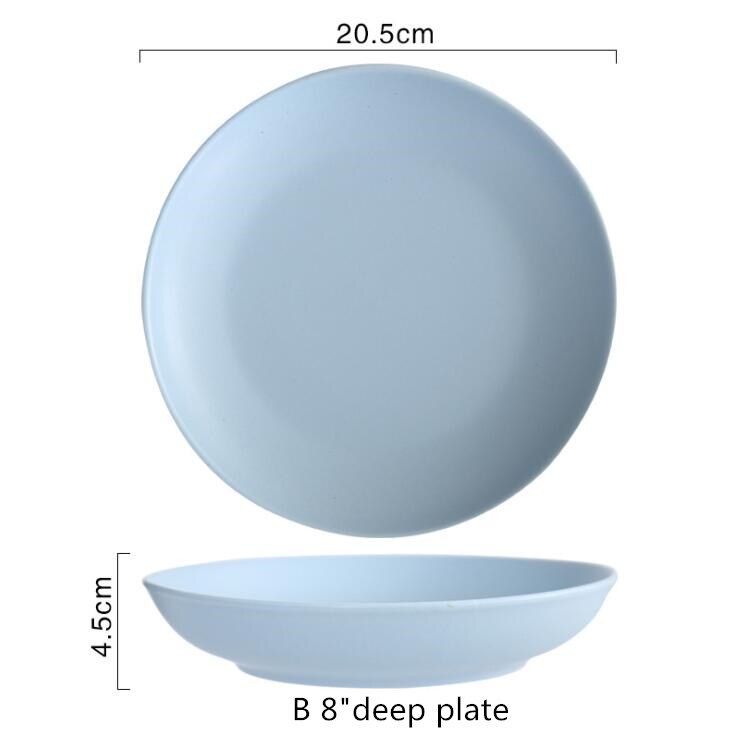 nordisch einfache matt blau weiß keramik geschirr einstellen Speisen Reis Salat Nudeln Schüssel Suppe Küche Kochen Werkzeug 1 pc: Blau B8 tief Platte