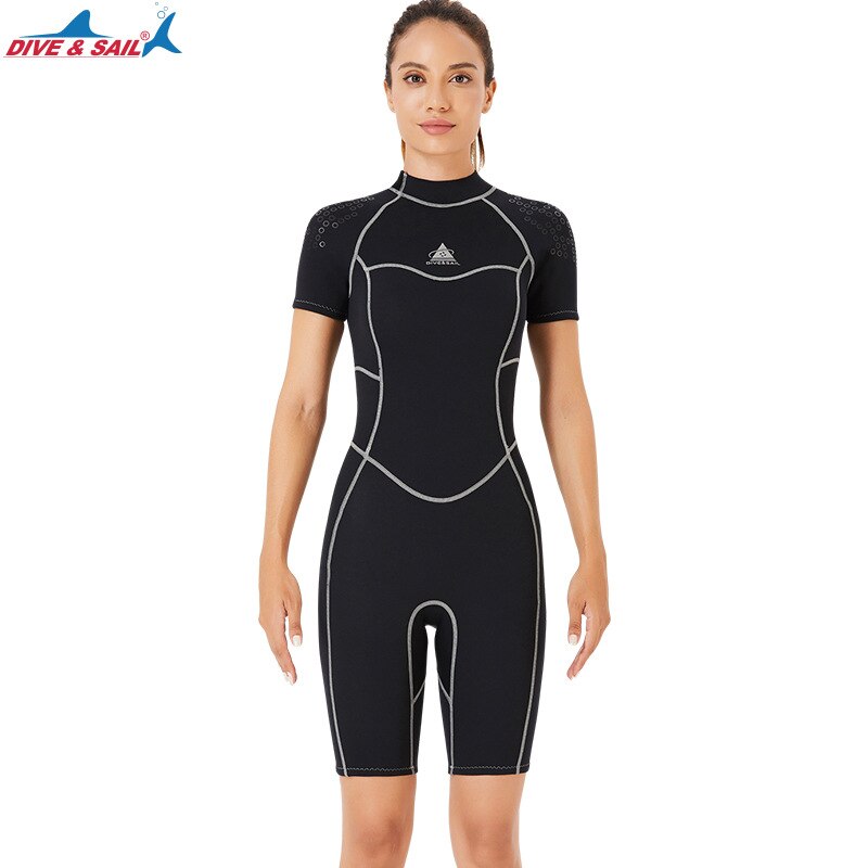 Men&#39;s Women&#39;s 1.5mm Neoprene Short Sleeve Back Zipper Diving Suit One-piece Warm Diving Suit Sunscreen Snorkeling Swimming Suit: 2 / S