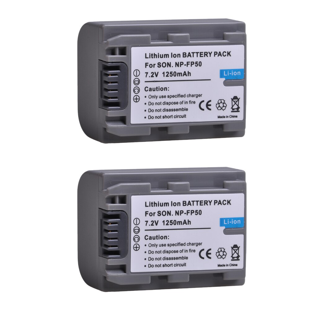 2Pcs 1250mAh NP-FP50 NP FP50 Battery for Sony NP-FP30 NP-FP60 NP-FP70 NP-FP71 NP-FP90 NP-FP91, DCR-SX40 SX40R SX41 HDR-CX105: 2x Battery