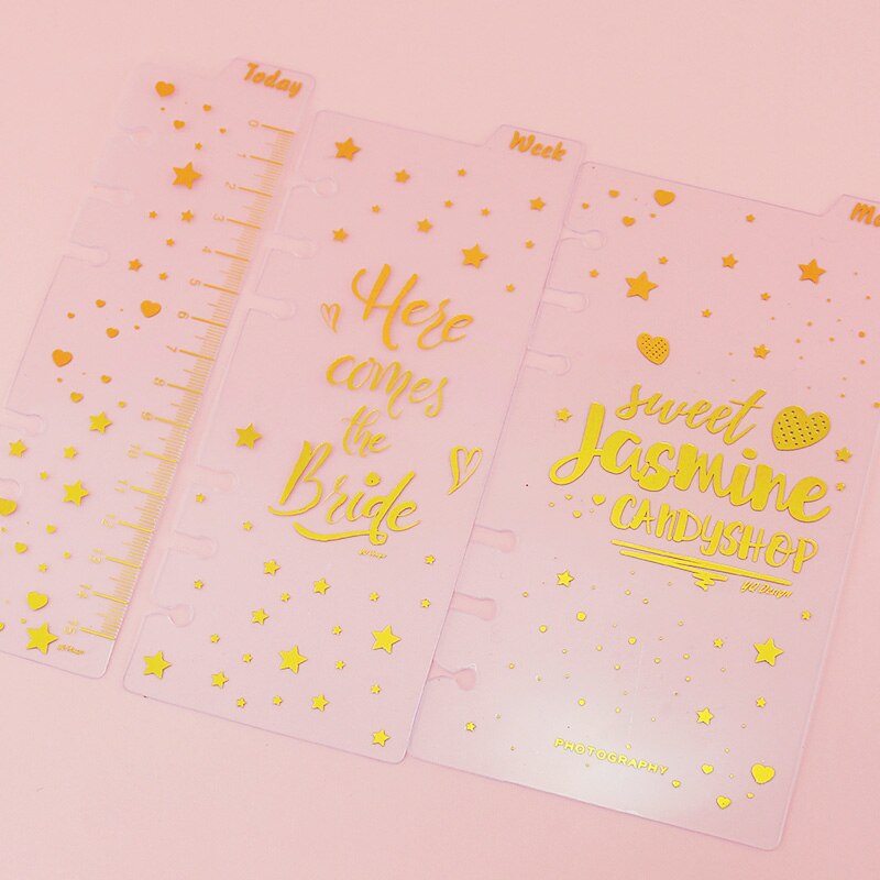 Fromthenon Cute 6 Holes Binder Planner Notebooks Gold Foil Index Divider Bookmak Accessories Today Weekly Monthly 3 Pcs: Default Title